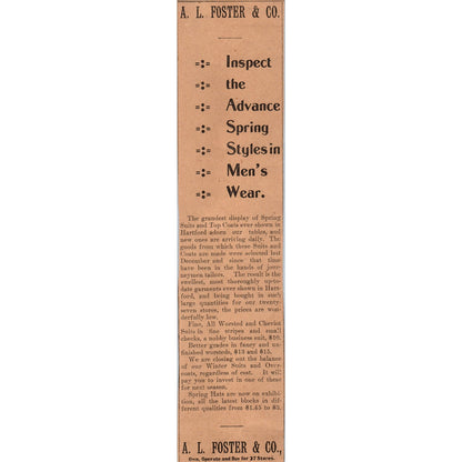 A.L. Foster & Co Men's Clothing Hartford 1901 Newspaper Ad AD8-H3