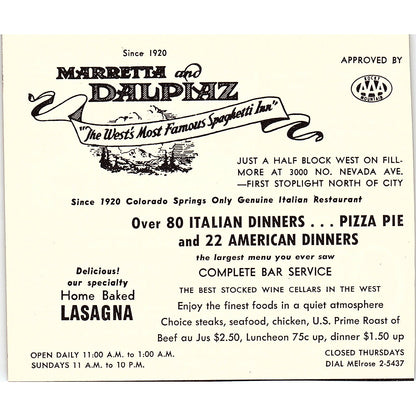Maretta and Dalpiaz Restaurant, Michelle Restaurant Colorado Springs 1958 AG1-H2
