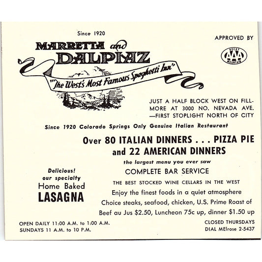 Maretta and Dalpiaz Restaurant, Michelle Restaurant Colorado Springs 1958 AG1-H2
