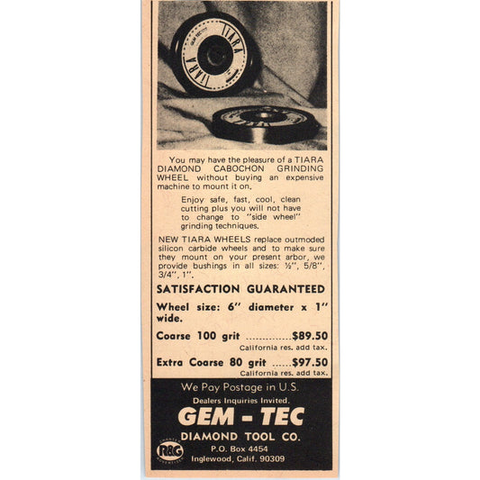 Gem-Tec Diamond Tool Co Inglewood California 1971 Magazine Ad AD8-R9