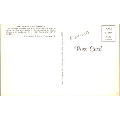 Brownsville Bridge Union County IN Vintage Covered Bridge Postcard PC16