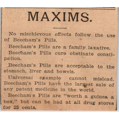 Beechams Pills Maxims Quackery St. Paul 1898 Newspaper Ad AF2-Q4