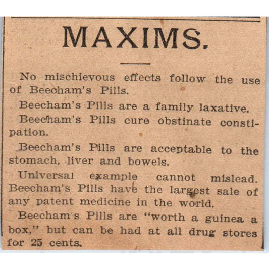 Beechams Pills Maxims Quackery St. Paul 1898 Newspaper Ad AF2-Q4