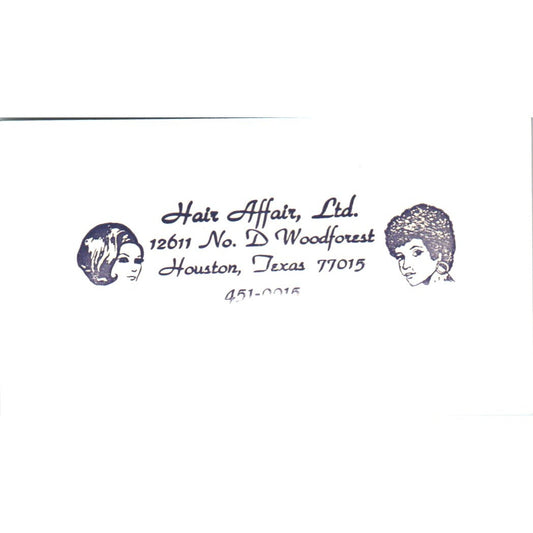 Hair Affair Ltd. Houston TX Vintage Business Card SD8-B12