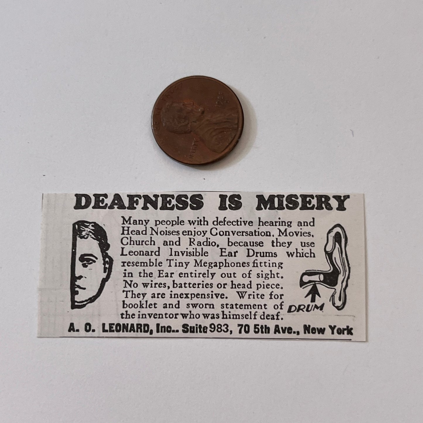 A.O. Leonard , Inc. Deafness is Misery New York NY 1936 Ad SAG4-M4