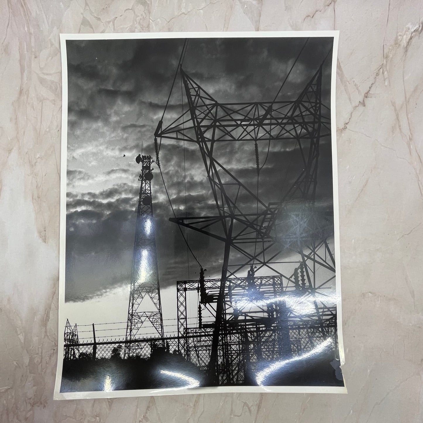 Vintage Black and White Artistic Power Plant Power Lines Photograph 11x14 FL6-1