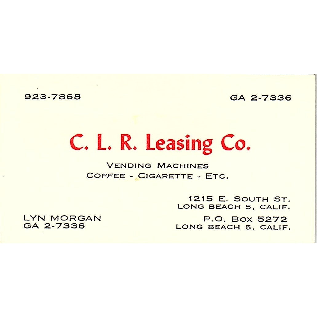 Lyn Morgan C.L.R. Leasing Co Long Beach CA Vintage Business Card SE5-B1