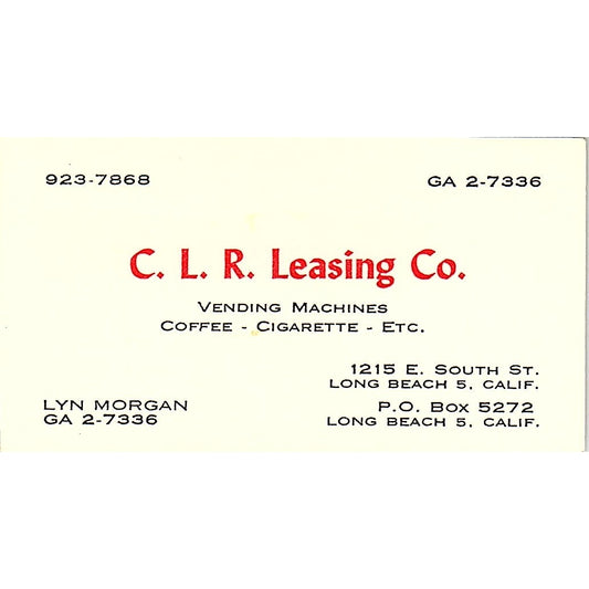 Lyn Morgan C.L.R. Leasing Co Long Beach CA Vintage Business Card SE5-B1