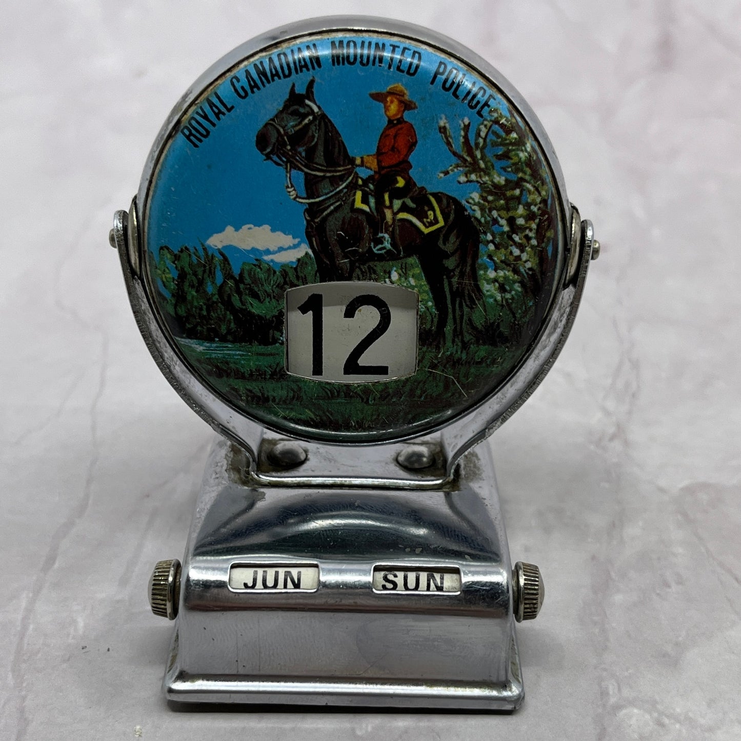 Vtg RCMP Tin Litho Desktop Perpetual Calendar Royal Canadian Mounted Police SB7