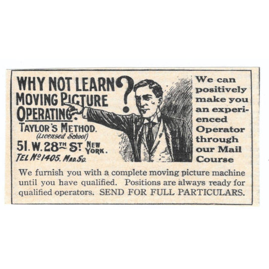 Learn Moving Picture Operating Taylor's Method c1905 Advertisement AE7-SA1