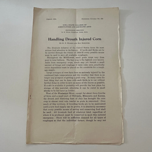 Handling Drouth Injured Corn HD Hughes Rex Beresford 1934 Ames Bulletin TK2-XB4