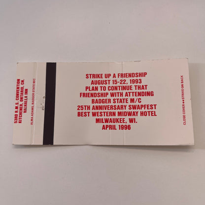 1996 Badger State Matchcover Club Swapfest Milwaukee 1996 Matchbook MM4-10