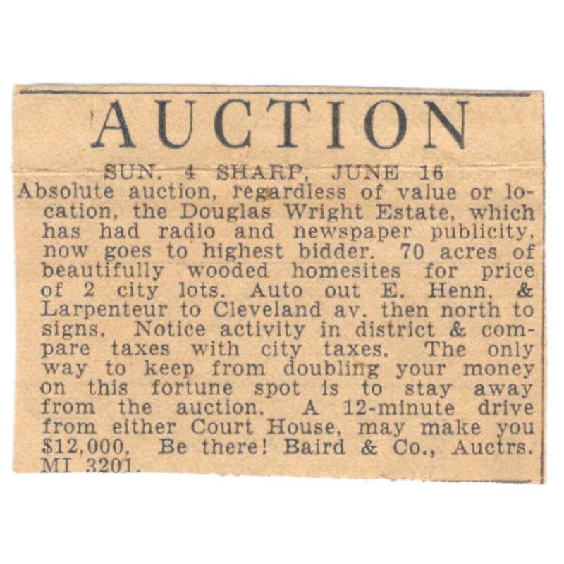 Baird & Co Auction Douglas Wright Estate 1935 Minneapolis Journal Ad AE7-H3