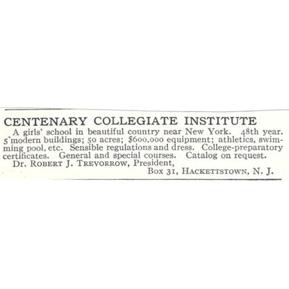 Centenary Collegiate Institute Robert J. Trevorrow Hackettstown c1918 Ad AE5-SV2