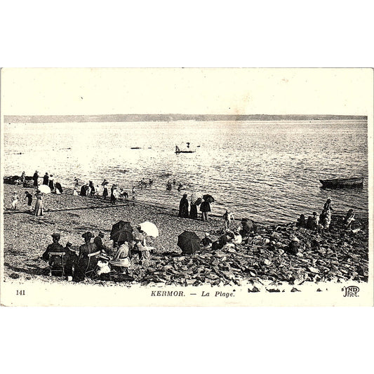 Kermor La Plage Beach Scene French Antique Postcard PE10