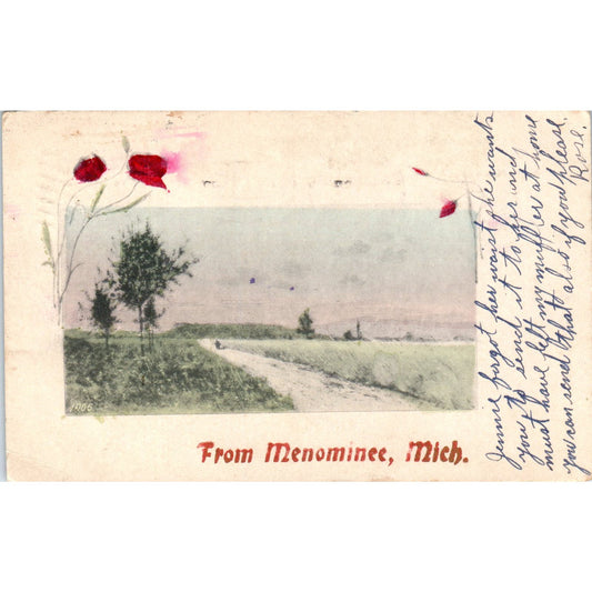 1908 Greetings from Menominee Michigan Postcard PD3