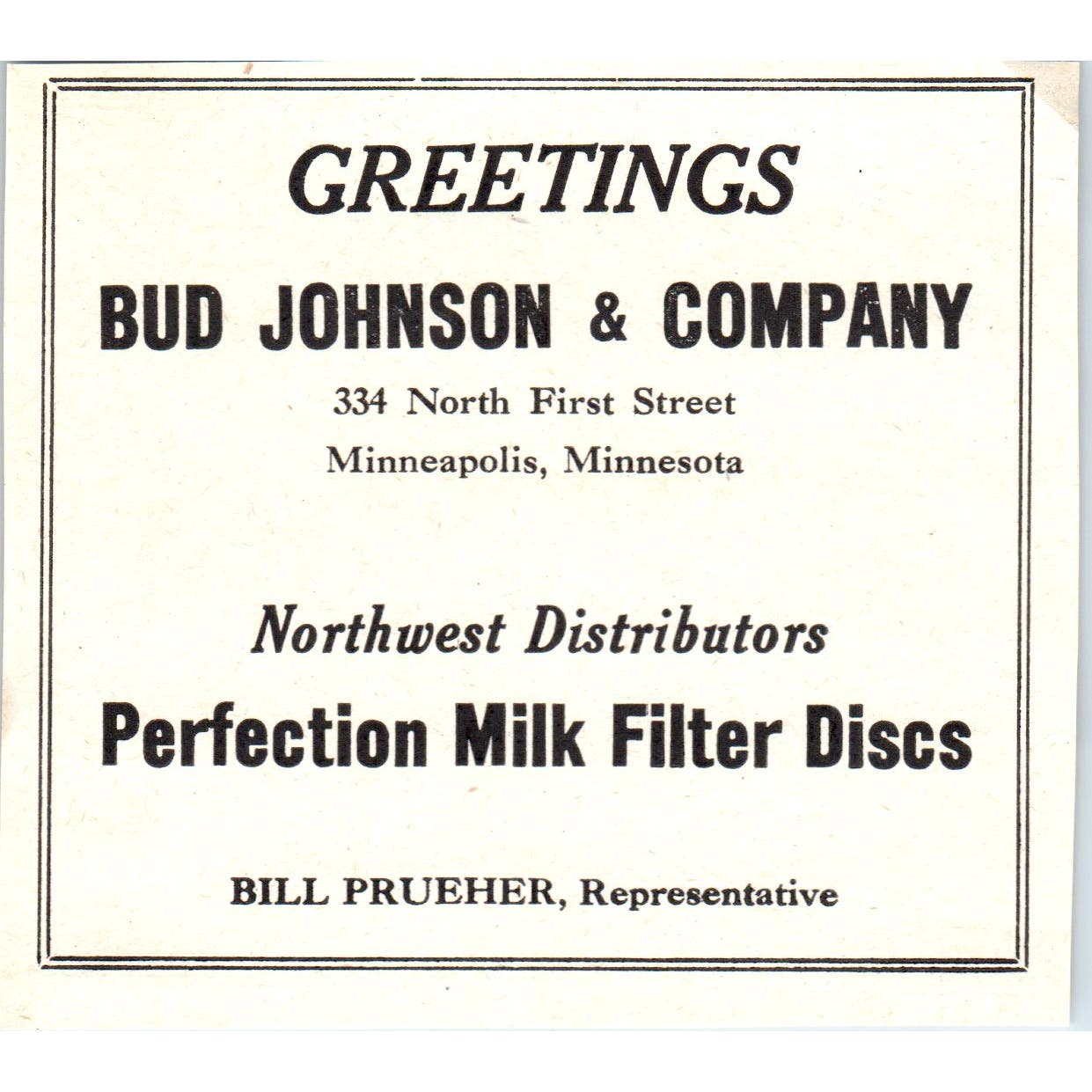 Bud Johnson & Co Mpls Bill Prueher Northern Cooperage Co St Paul 1953 Ad AE9-DC2
