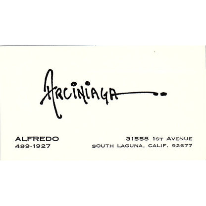Arciniaga Alfredo Artist South Laguna CA Vintage Business Card SE3-B11