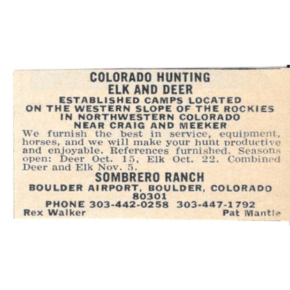 Sombrero Ranch Rex Walker Pat Mantle Boulder CO 1977 Ad AF6-S3