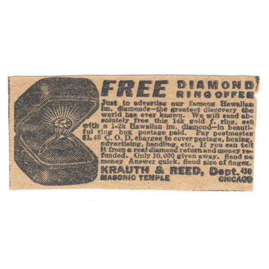 Krauth & Reed Chicago Free Diamond Ring Offer 1923 Magazine Ad Clip AE1-6