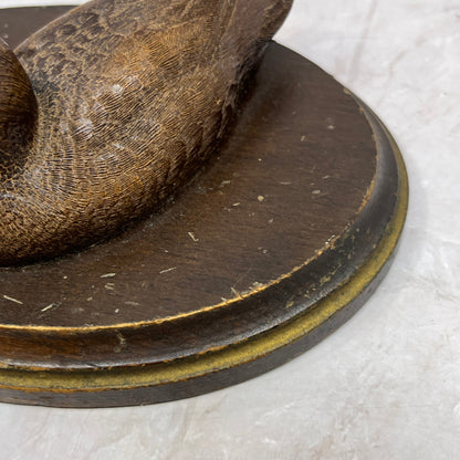 Vintage Hand Carved Mallard Duck Wood and Brass Desk Pen Holder Caddy TF4