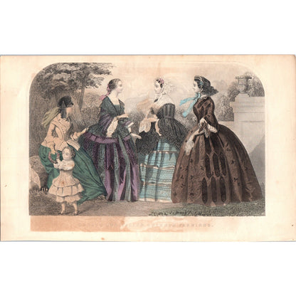 1857 Original Lady's Pre Civil War Fashion Plate Hand Tinted Engraving D19-2-3