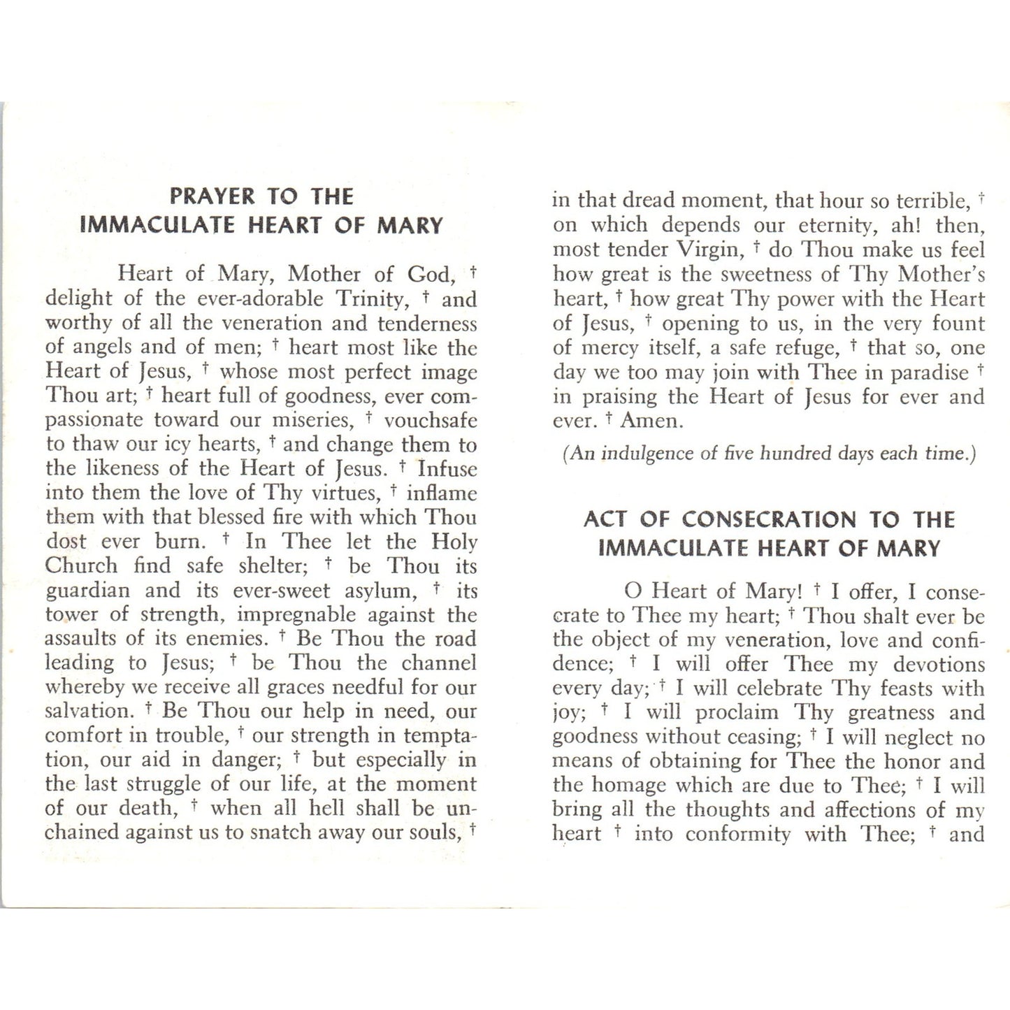 Prayer to the Immaculate Heart of Mary Vintage Catholic Prayer Leaflet TH2-PC2