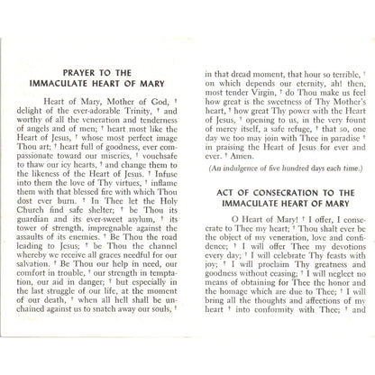 Prayer to the Immaculate Heart of Mary Vintage Catholic Prayer Leaflet TH2-PC2
