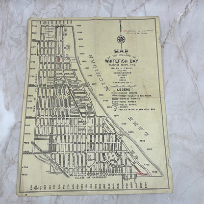 1938 Map of the Village of Whitefish Bay Milwaukee County Wisconsin 11x14 D10