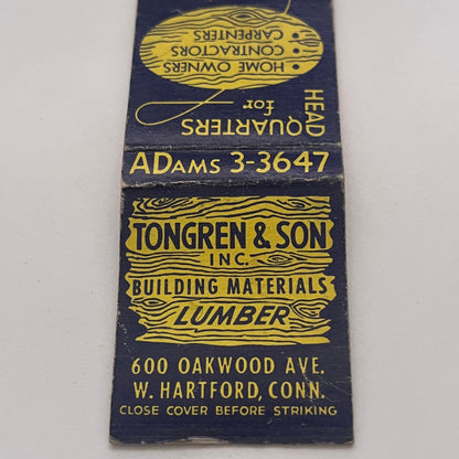 Tongren & Son Inc Lumber West Hartford CT Vintage Matchbook Cover TB8-MB2-2