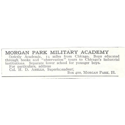 Morgan Park Military Academy H.D. Abells IL c1918 Original Advertisement AE5-SV6