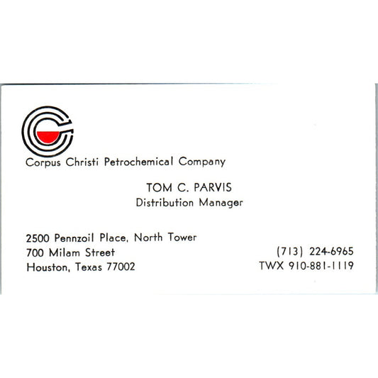 Tom C Parvis Corpus Christi Petrochemical Houston Vintage Business Card SE3-B10