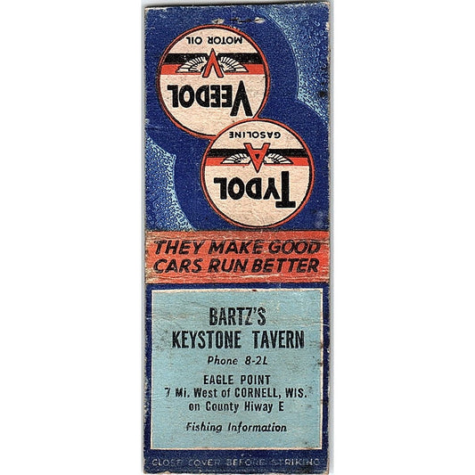 Bartz's Keystone Tavern Eagle Point Cornell WI Vintage Matchbook Cover SC7-Y4