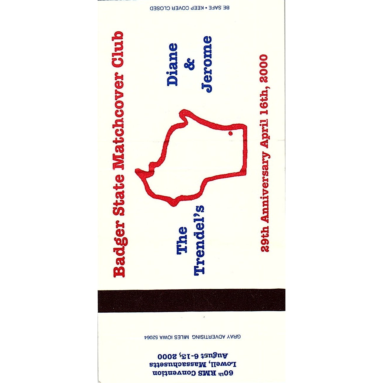 2000 Badger State Match Cover Club Jerome & Diane Mielke Appleton WI MM7-1
