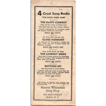 Vintage Pioneer Community Song Sheet Murray Whiteman Song Shop Buffalo NY AE6
