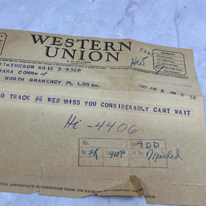 1945 Los Angeles CA Barbara Conn Tucson AZ Western Union Telegram TJ5-TB