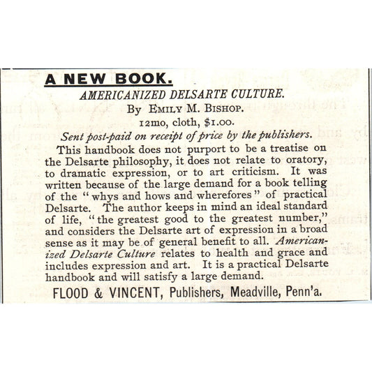 New Emily Bishop Book Flood & Vincent Meadville PA c1890 Victorian Ad AE8-CH2