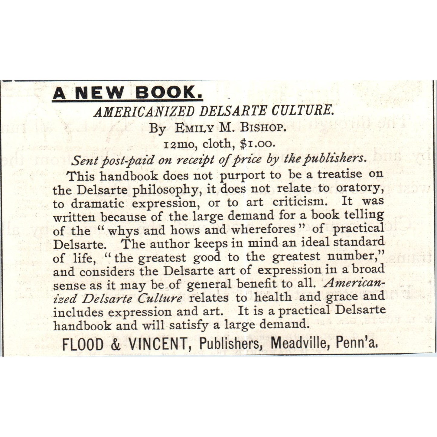 New Emily Bishop Book Flood & Vincent Meadville PA c1890 Victorian Ad AE8-CH2