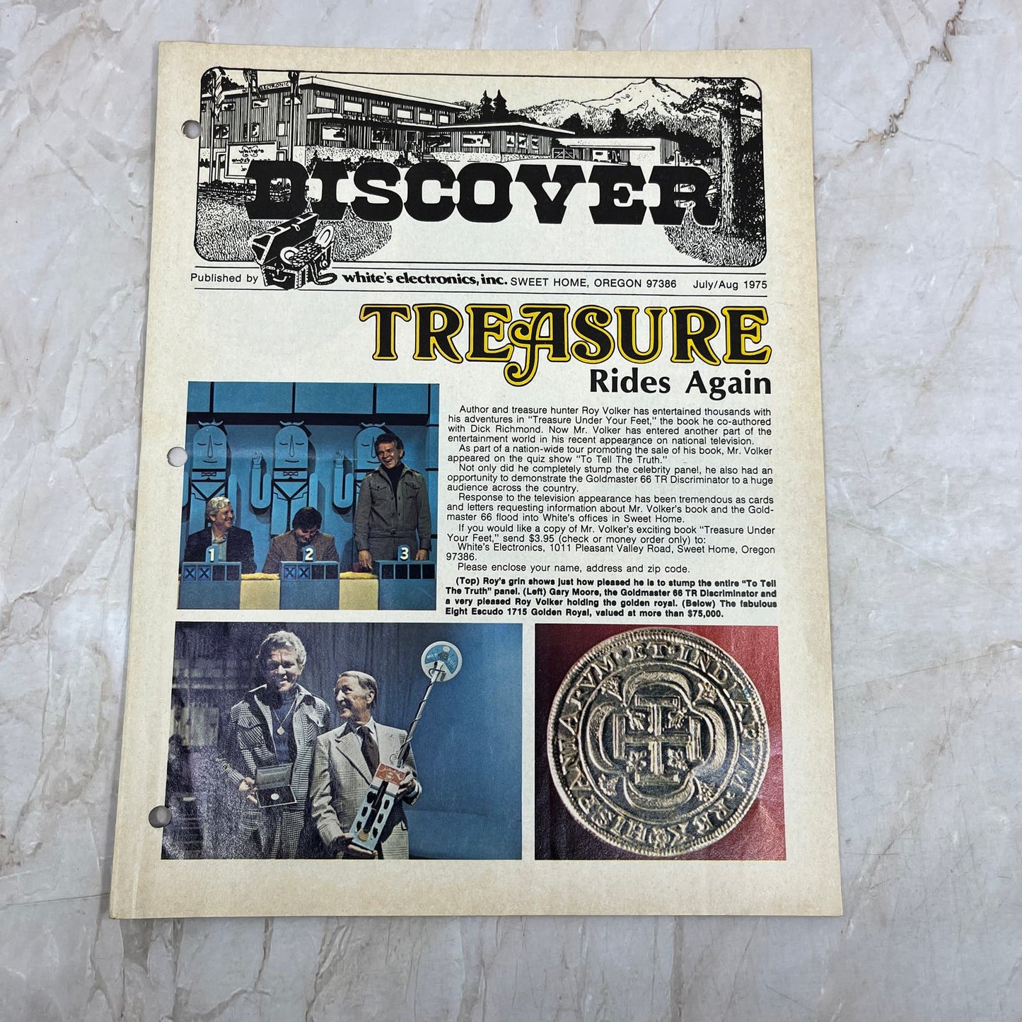 1975 Jul/Aug White's Electronics Discover Newsletter Metal Detector Treasure M19