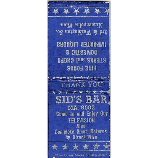 Sid's Bar 3rd & Washington So. Minneapolis Vintage Matchbook Cover SF3-Y8