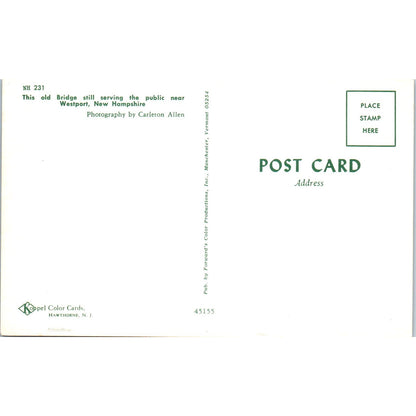 Westport New Hampshire Covered Bridge Postcard PB12