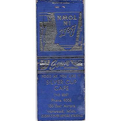 Silver Cup Cafe Ironwood MI Vintage Matchbook Cover SF3-Y5