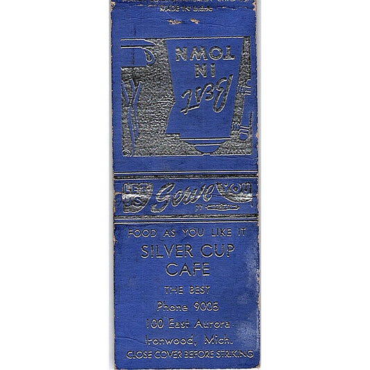 Silver Cup Cafe Ironwood MI Vintage Matchbook Cover SF3-Y5