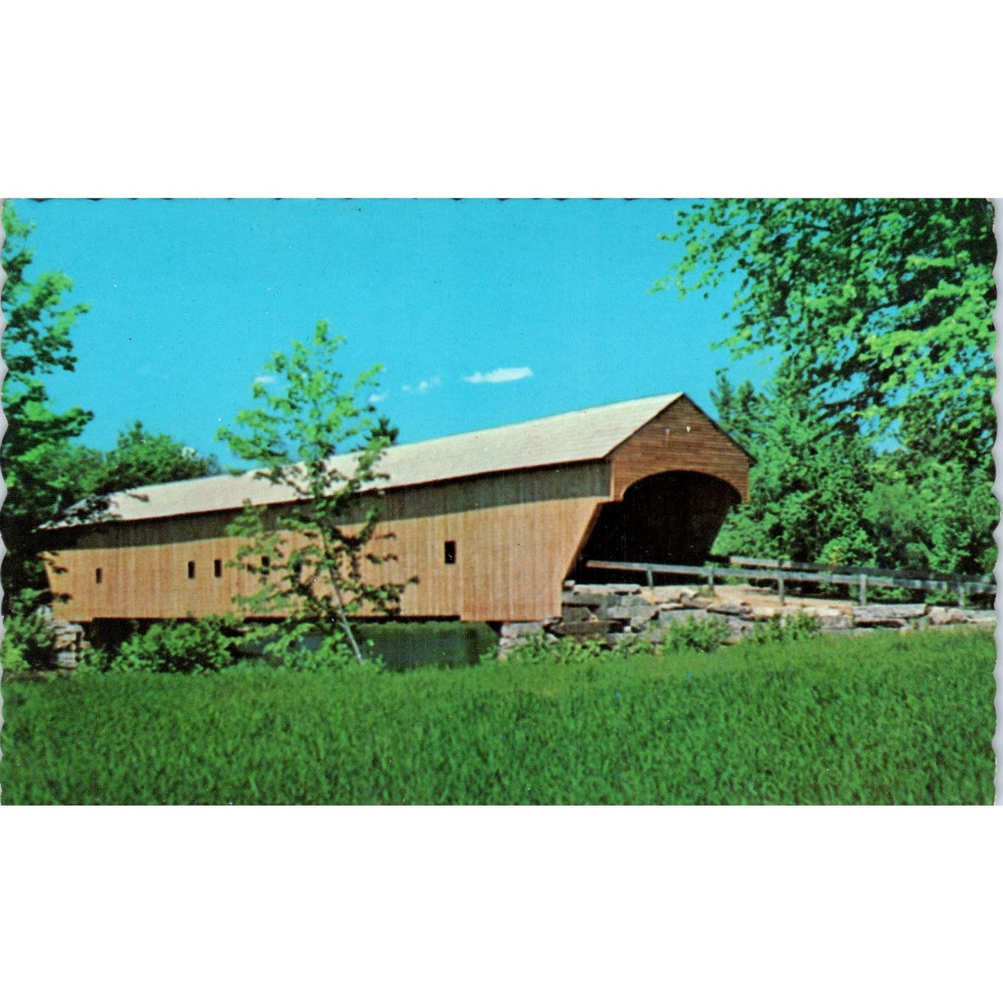 Hemlock Bridge Fryeburg Bridgton Maine Saco River Covered Bridge Postcard PB13