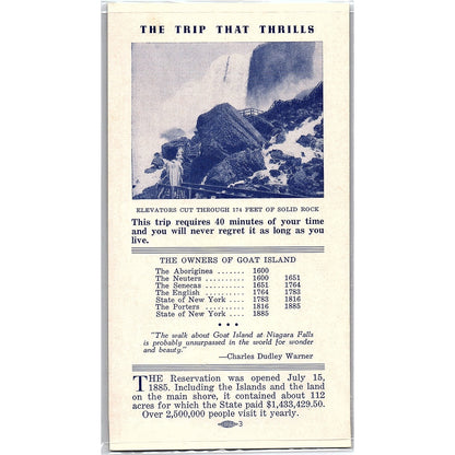 Vintage Cave of the Winds Trip Goat Island Niagara Falls Travel Brochure TH2-TB2