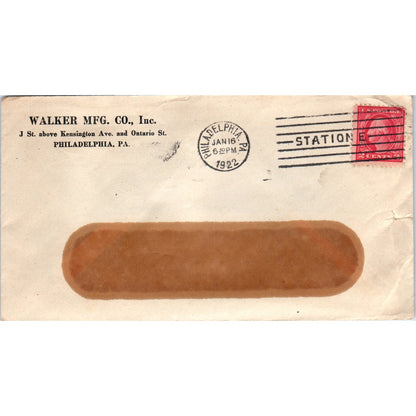 1922 Walker Mfg. Co. Inc. Philadelphia PA Postal Cover Envelope TG7-PC1