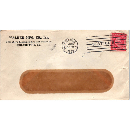 1922 Walker Mfg. Co. Inc. Philadelphia PA Postal Cover Envelope TG7-PC1