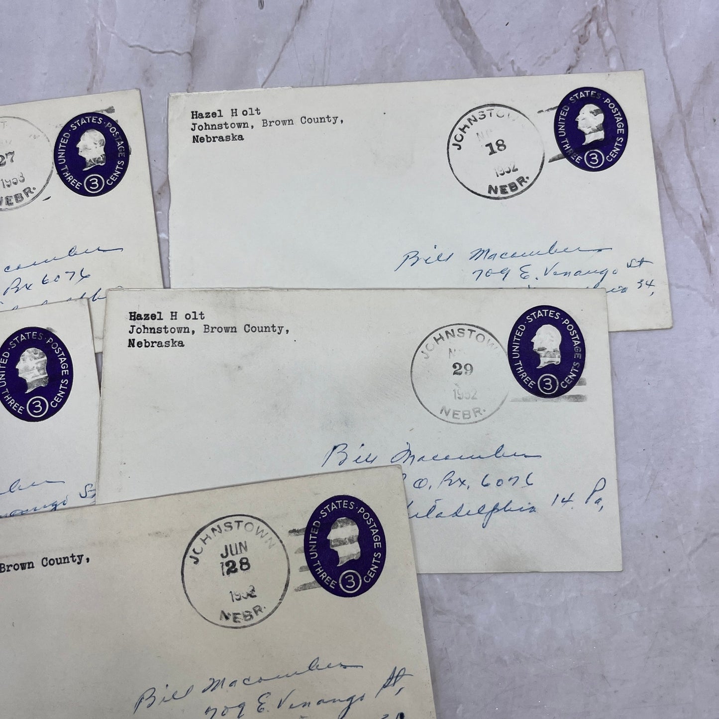 1950s Lot Hazel Holt Johnstown Brown County NE Postal Cover Envelopes TI5-E-3