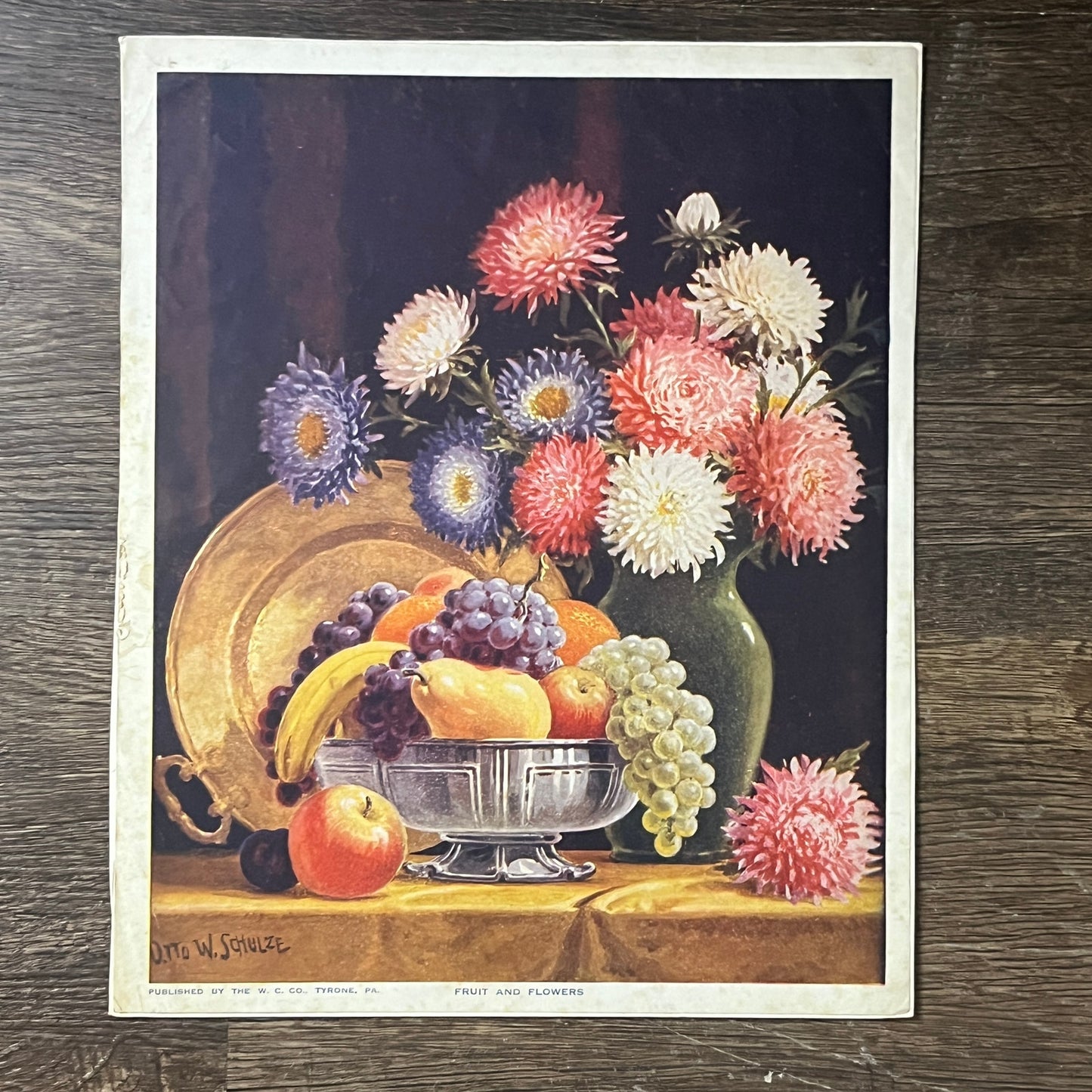 Otto W Schulze - Fruit and Flowers Lithograph Vintage Art Print 9x11 V6