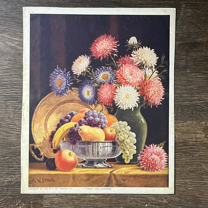 Otto W Schulze - Fruit and Flowers Lithograph Vintage Art Print 9x11 V6